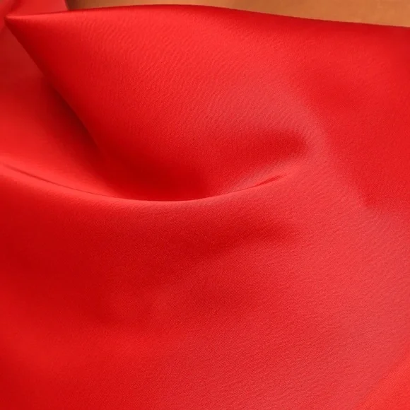 NEW Red Satin Asymmetrical Cowl Neck Bodysuit - Picture 6 of 6